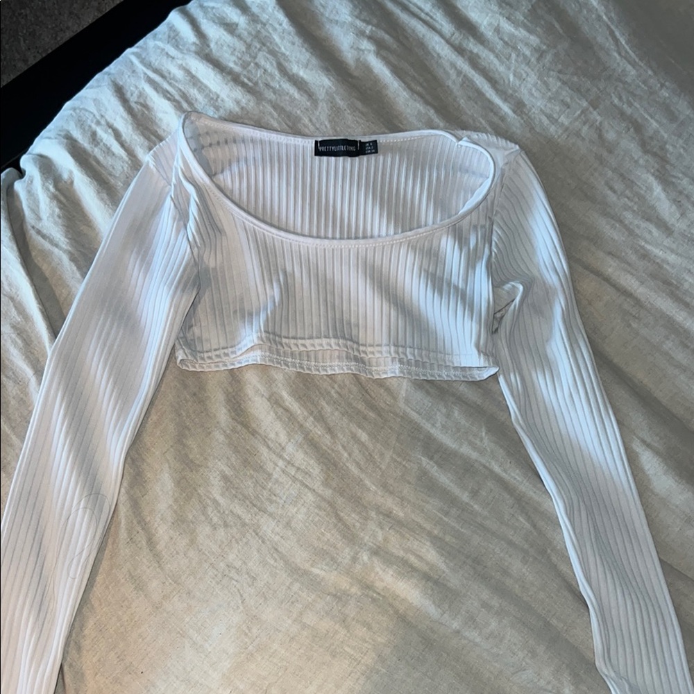 White Long Sleeve Ribbed Crop Top